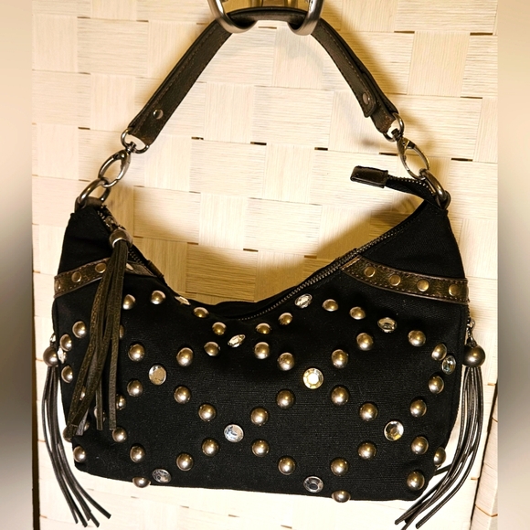 Steve Madden Handbags - Steve Madden Black Cotton Hobo Style Shoulder Bag Embellished